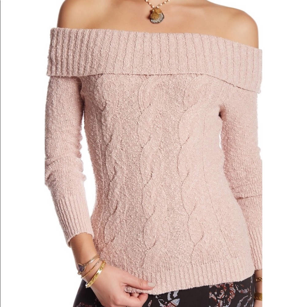 Free People Off-The-Shoulder Cable Knit Sweater
